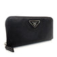 PRADA Long Wallet Saffiano Black Leather Wallet Black Triangle Logo With Box 7-8-191