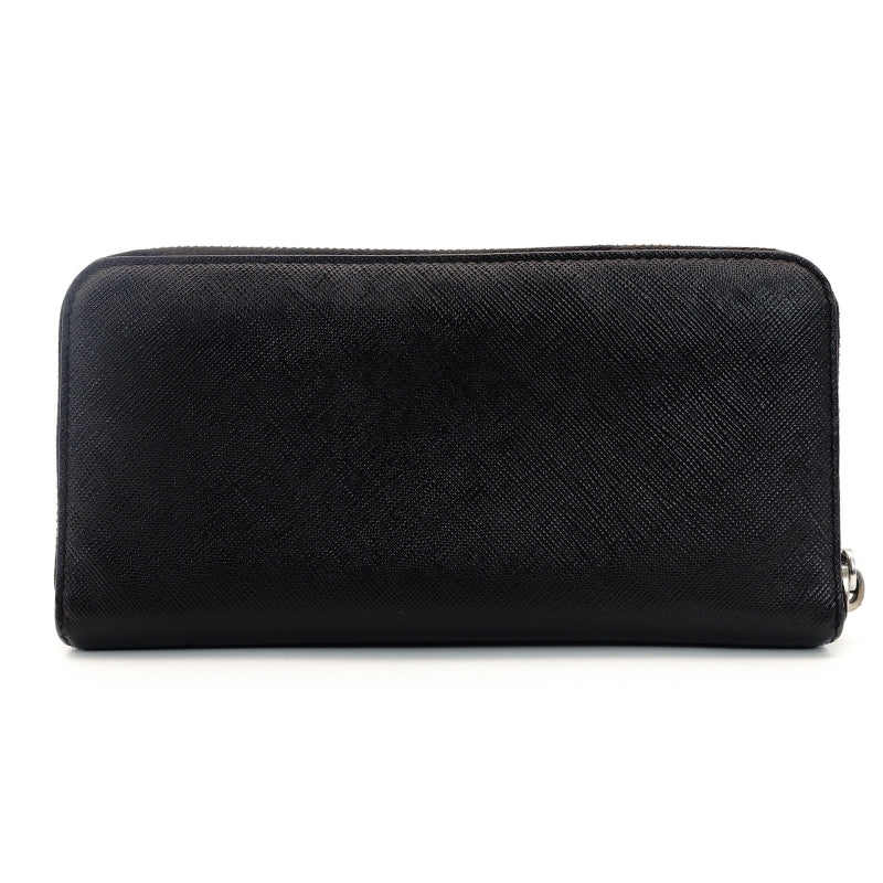 PRADA Long Wallet Saffiano Black Leather Wallet Black Triangle Logo With Box 7-8-191