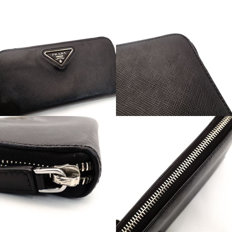 PRADA Long Wallet Saffiano Black Leather Wallet Black Triangle Logo With Box 7-8-191