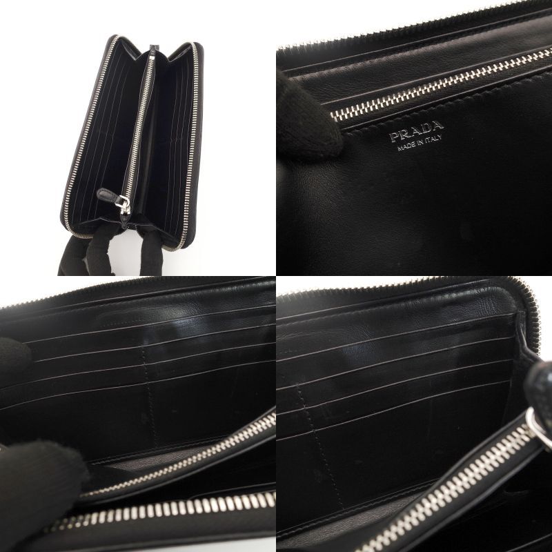 PRADA Long Wallet Saffiano Black Leather Wallet Black Triangle Logo With Box 7-8-191
