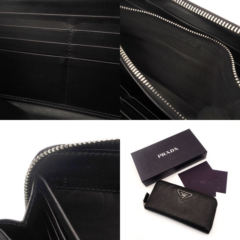 PRADA Long Wallet Saffiano Black Leather Wallet Black Triangle Logo With Box 7-8-191