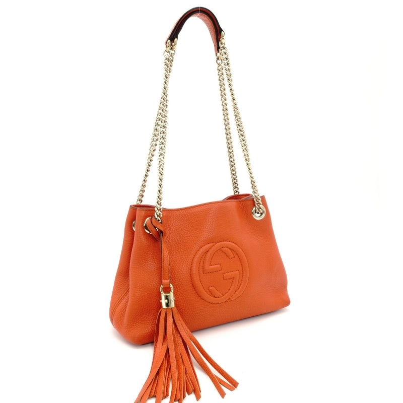 GUCCI Soho Chain Shoulder Bag Leather Orange Gold Hardware GG Logo 7-9-097