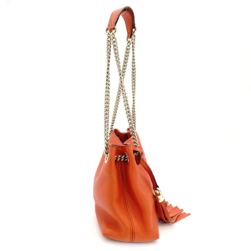 GUCCI Soho Chain Shoulder Bag Leather Orange Gold Hardware GG Logo 7-9-097