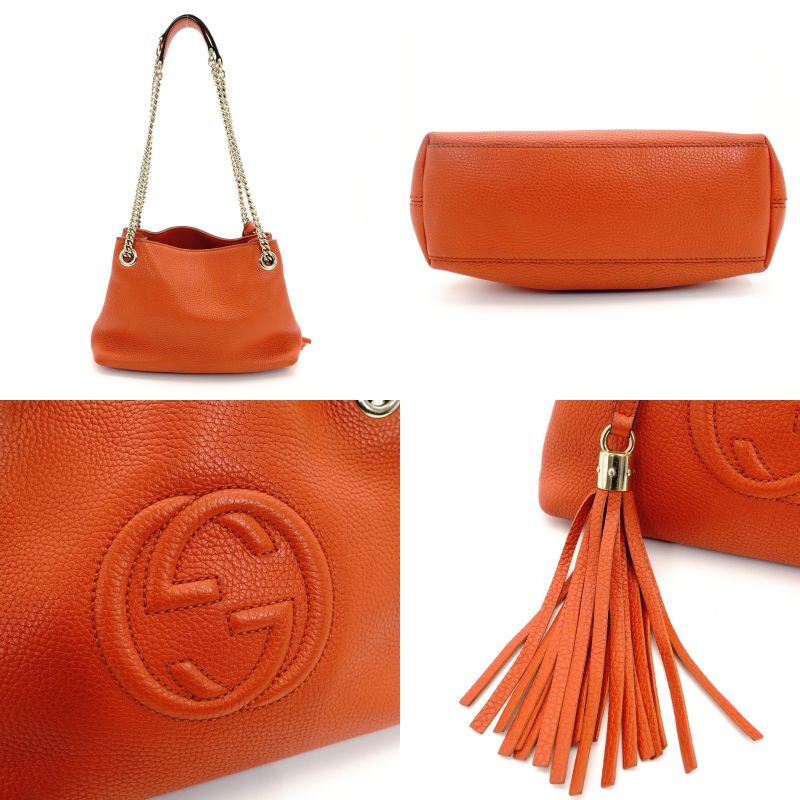 GUCCI Soho Chain Shoulder Bag Leather Orange Gold Hardware GG Logo 7-9-097