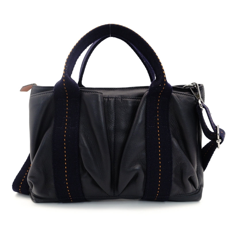 HERMES Caravan Horizontal PM Leather Handbag Navy 2-Way Crossbody 7-9-114