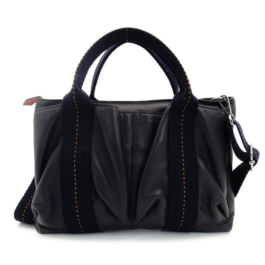 HERMES Caravan Horizontal PM Leather Handbag Navy 2-Way Crossbody 7-9-114