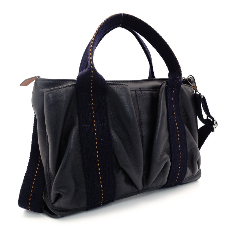 HERMES Caravan Horizontal PM Leather Handbag Navy 2-Way Crossbody 7-9-114