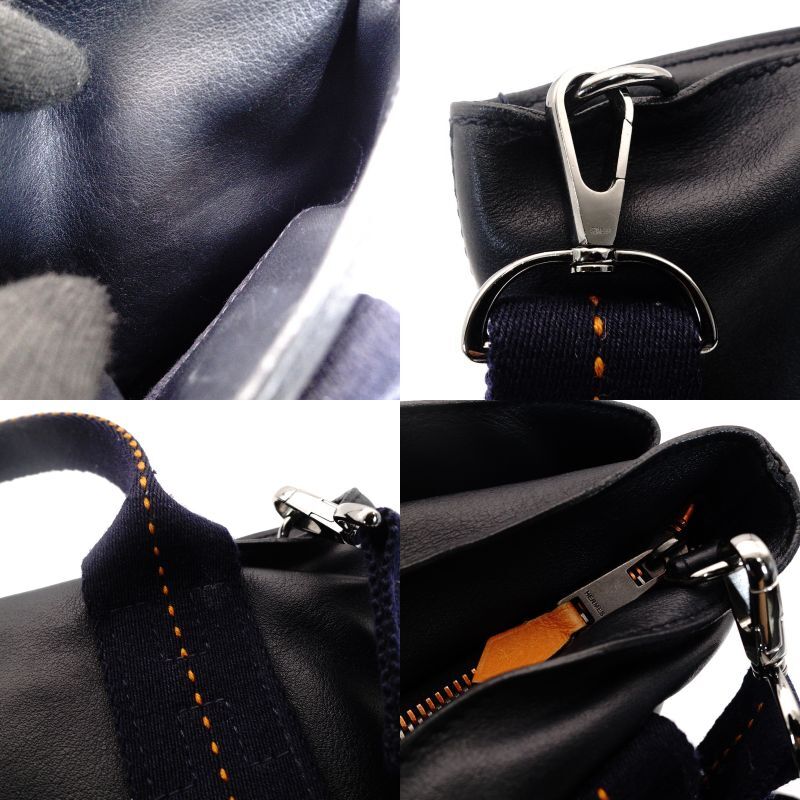 HERMES Caravan Horizontal PM Leather Handbag Navy 2-Way Crossbody 7-9-114