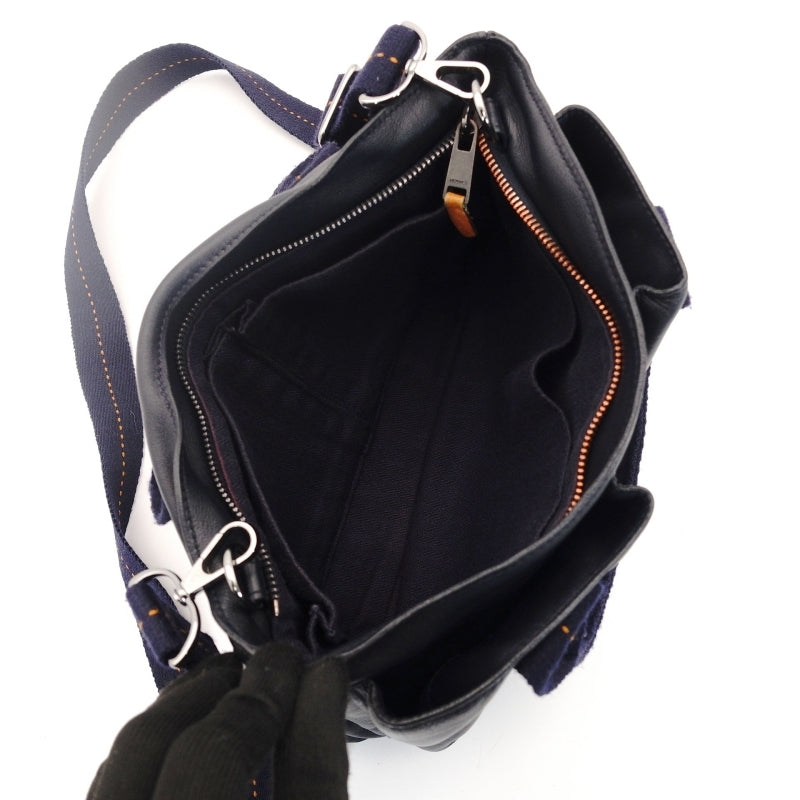 HERMES Caravan Horizontal PM Leather Handbag Navy 2-Way Crossbody 7-9-114