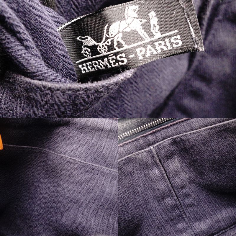 HERMES Caravan Horizontal PM Leather Handbag Navy 2-Way Crossbody 7-9-114