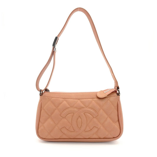 CHANEL Matelassé Shoulder Bag Coral Pink Caviar Leather CC Logo 7-9-349