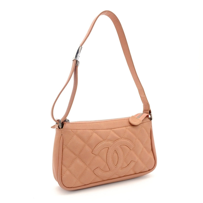 CHANEL Matelassé Shoulder Bag Coral Pink Caviar Leather CC Logo 7-9-349