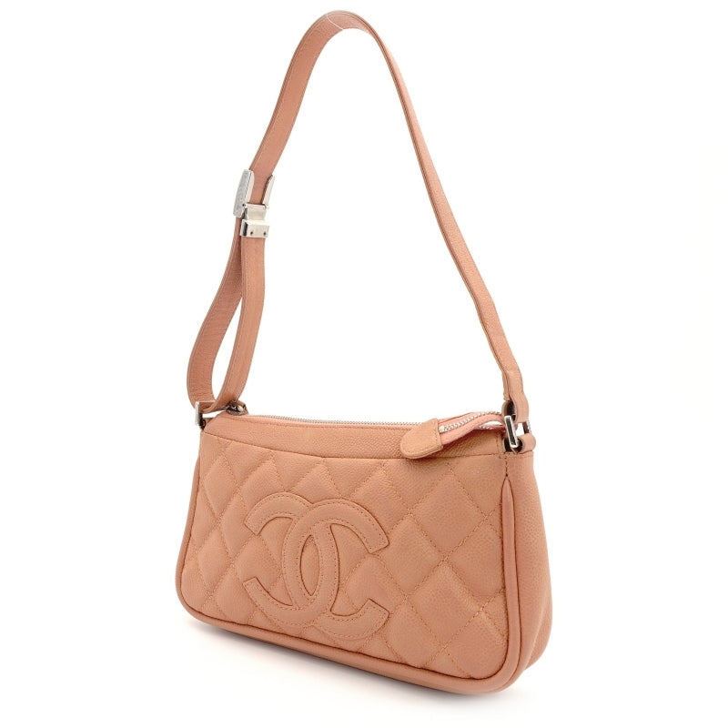 CHANEL Matelassé Shoulder Bag Coral Pink Caviar Leather CC Logo 7-9-349