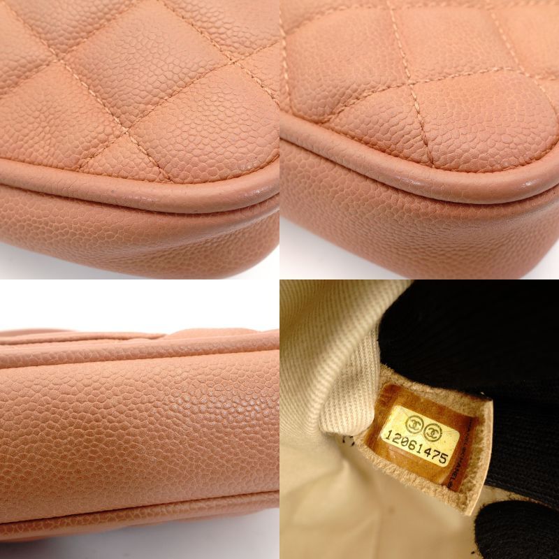 CHANEL Matelassé Shoulder Bag Coral Pink Caviar Leather CC Logo 7-9-349