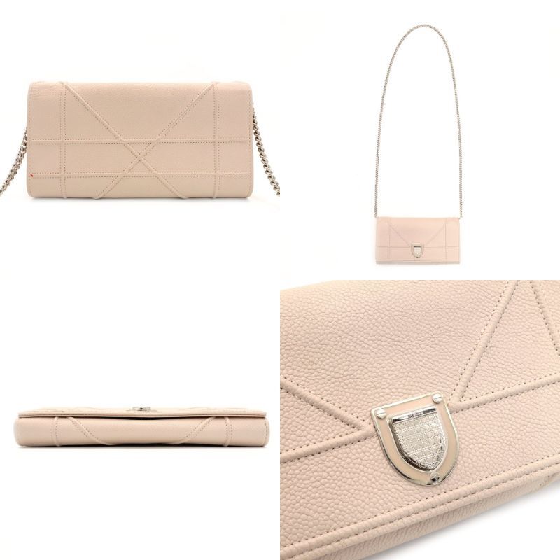 Christian Dior Diorama Chain Wallet Shoulder Bag Light Pink Leather Silver Hardware 7-9-196