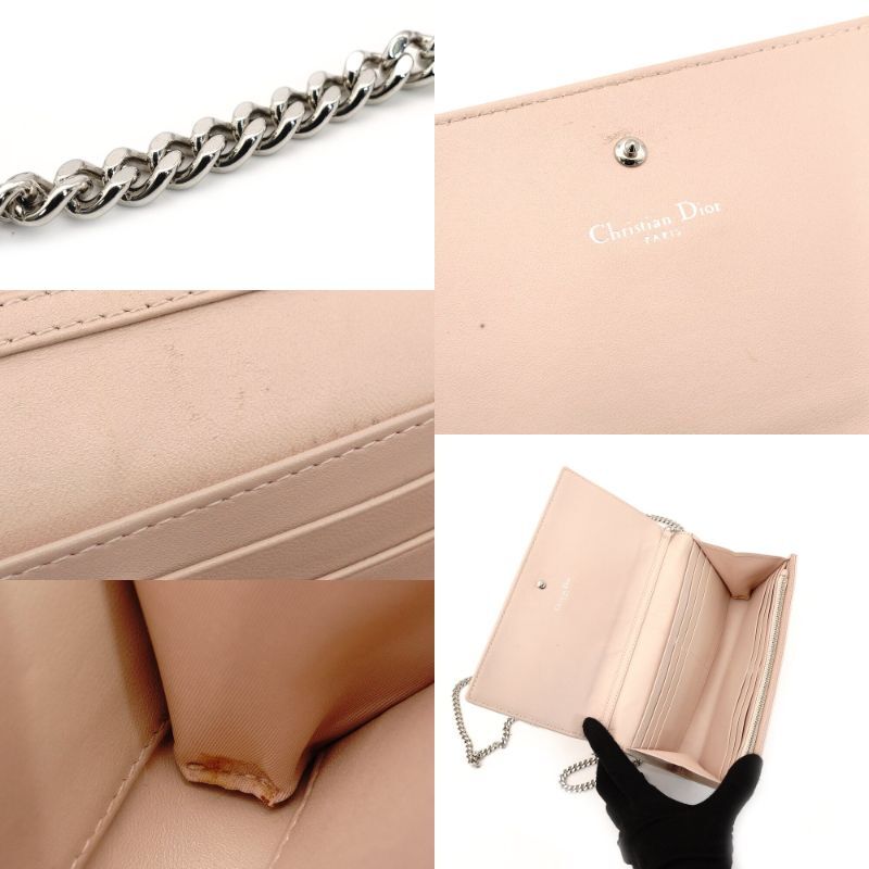 Christian Dior Diorama Chain Wallet Shoulder Bag Light Pink Leather Silver Hardware 7-9-196