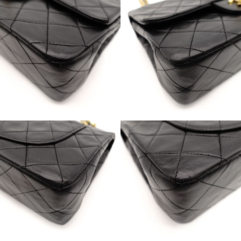 CHANEL Matelassé 23 Small Double Flap Classic Chain Shoulder Bag Black Lambskin Black Gold Hardware 7-9-115