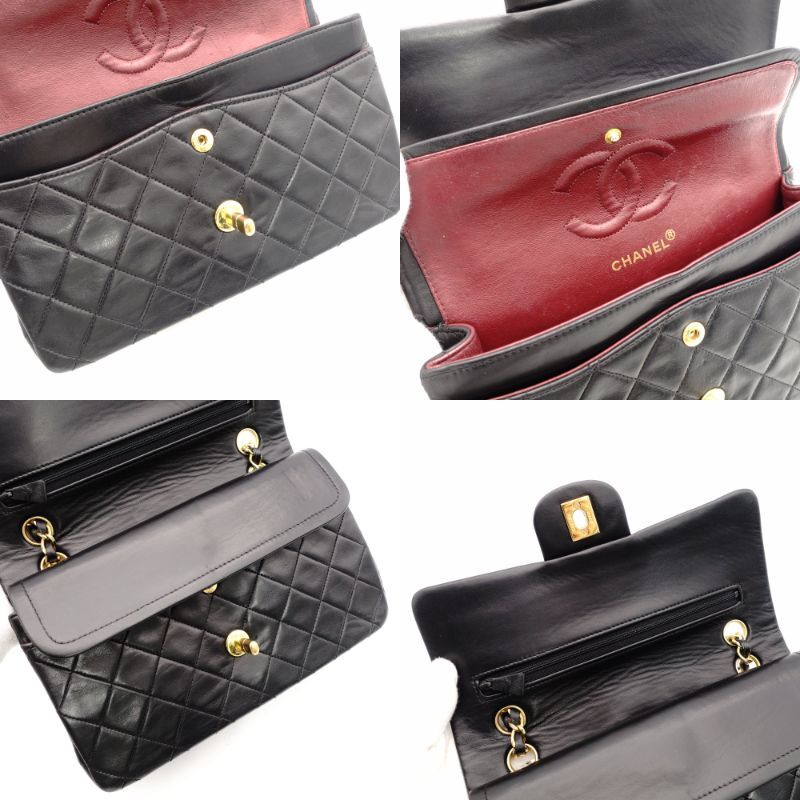 CHANEL Matelassé 23 Small Double Flap Classic Chain Shoulder Bag Black Lambskin Black Gold Hardware 7-9-115