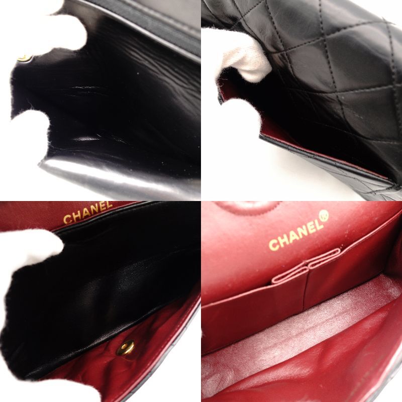 CHANEL Matelassé 23 Small Double Flap Classic Chain Shoulder Bag Black Lambskin Black Gold Hardware 7-9-115