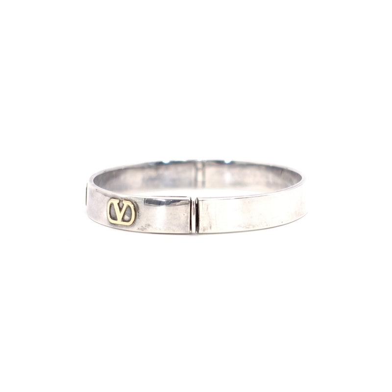 Valentino Garavani Bracelet Sterling Silver 925 with 18K Gold Bangle V Logo Approx. 34g