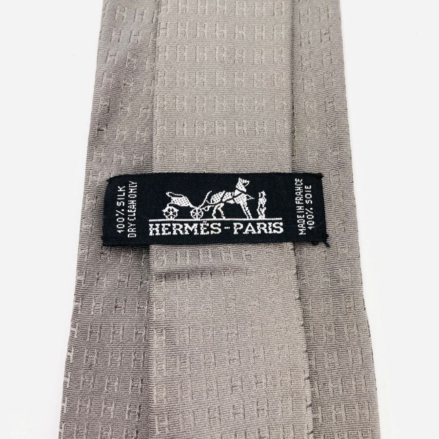 HERMES Tie Fasone 100% Silk Gray H Logo Men's Tie 7-4-284-1
