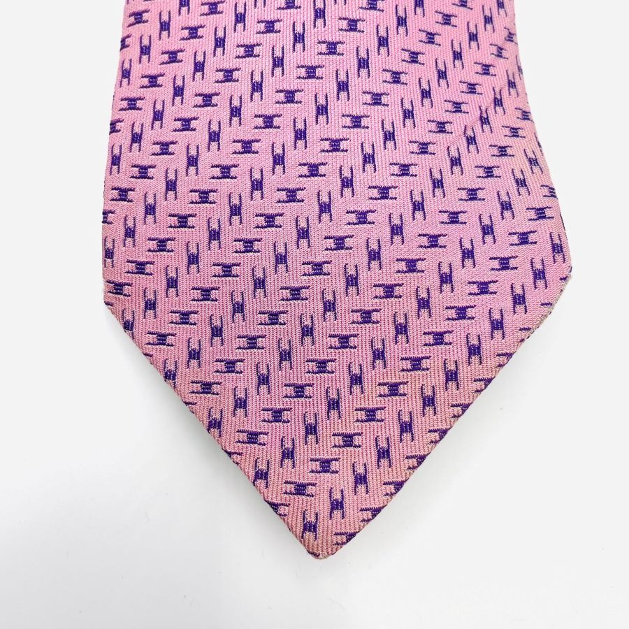 HERMES Tie Pink 100% Silk H Logo Men's Tie 7-4-284-3