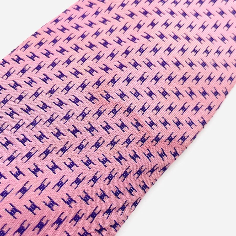 HERMES Tie Pink 100% Silk H Logo Men's Tie 7-4-284-3