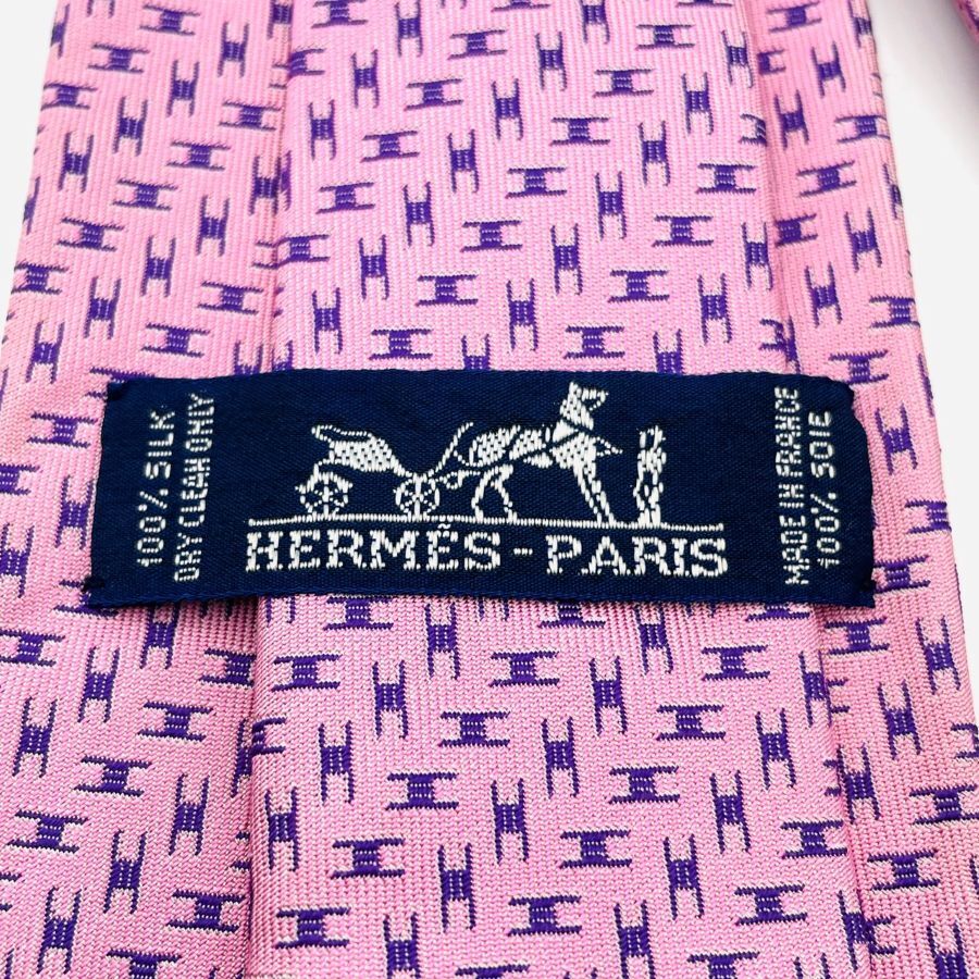 HERMES Tie Pink 100% Silk H Logo Men's Tie 7-4-284-3
