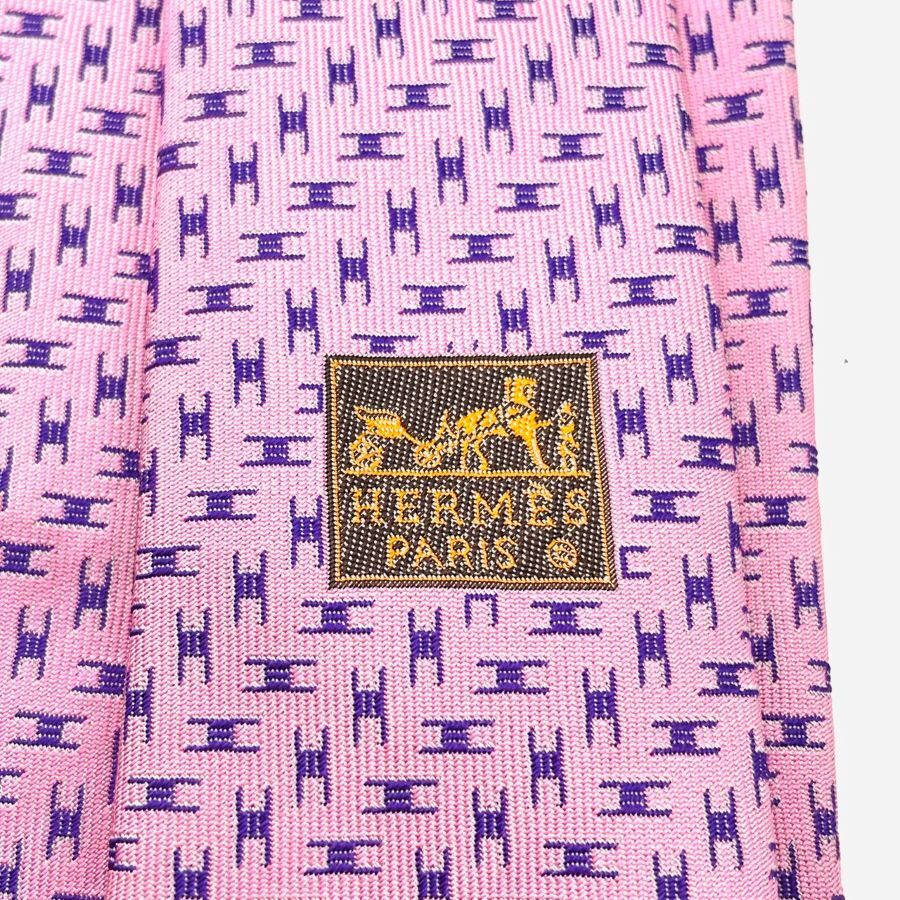 HERMES Tie Pink 100% Silk H Logo Men's Tie 7-4-284-3