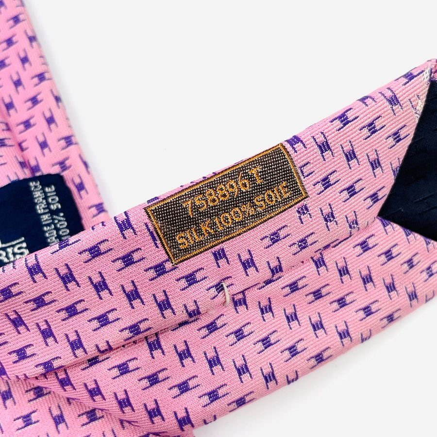 HERMES Tie Pink 100% Silk H Logo Men's Tie 7-4-284-3