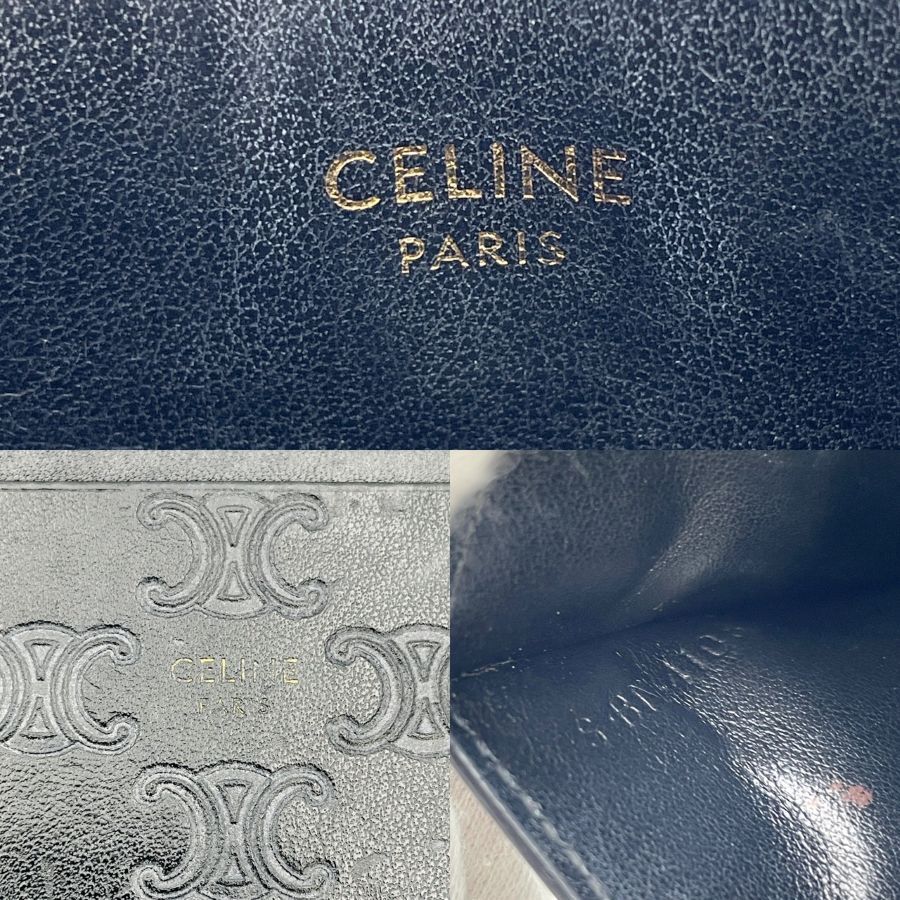 CELINE Card Case Macadam Black Triomphe Leather Black Logo 7-4-628