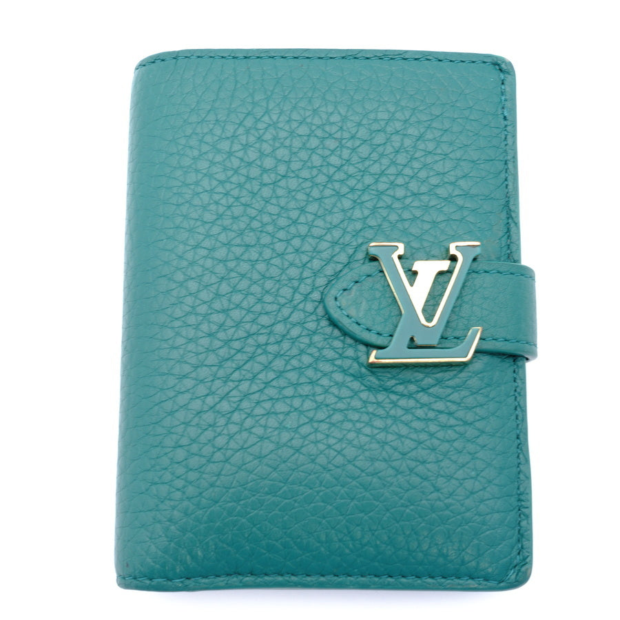 LOUIS VUITTON Vertical Wallet Green Leather 7-5-374