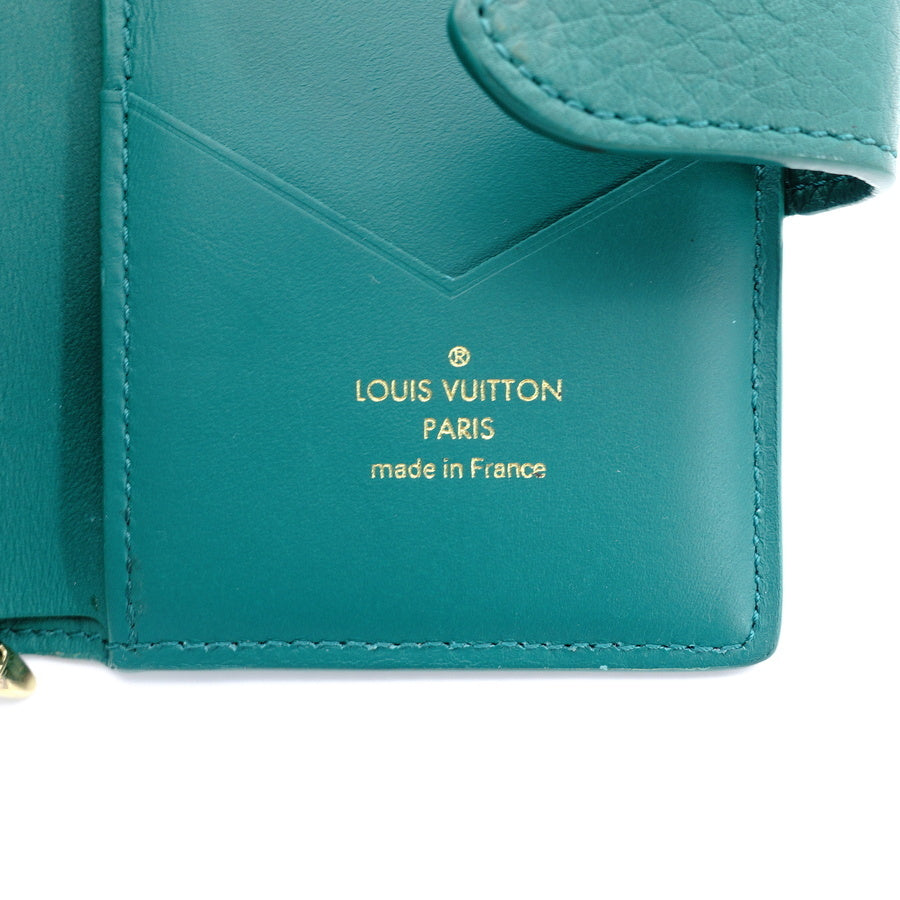 LOUIS VUITTON Vertical Wallet Green Leather 7-5-374