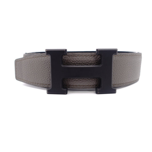 HERMES Leather Constance Reversible Matte Black Gray Size 80CM H Belt