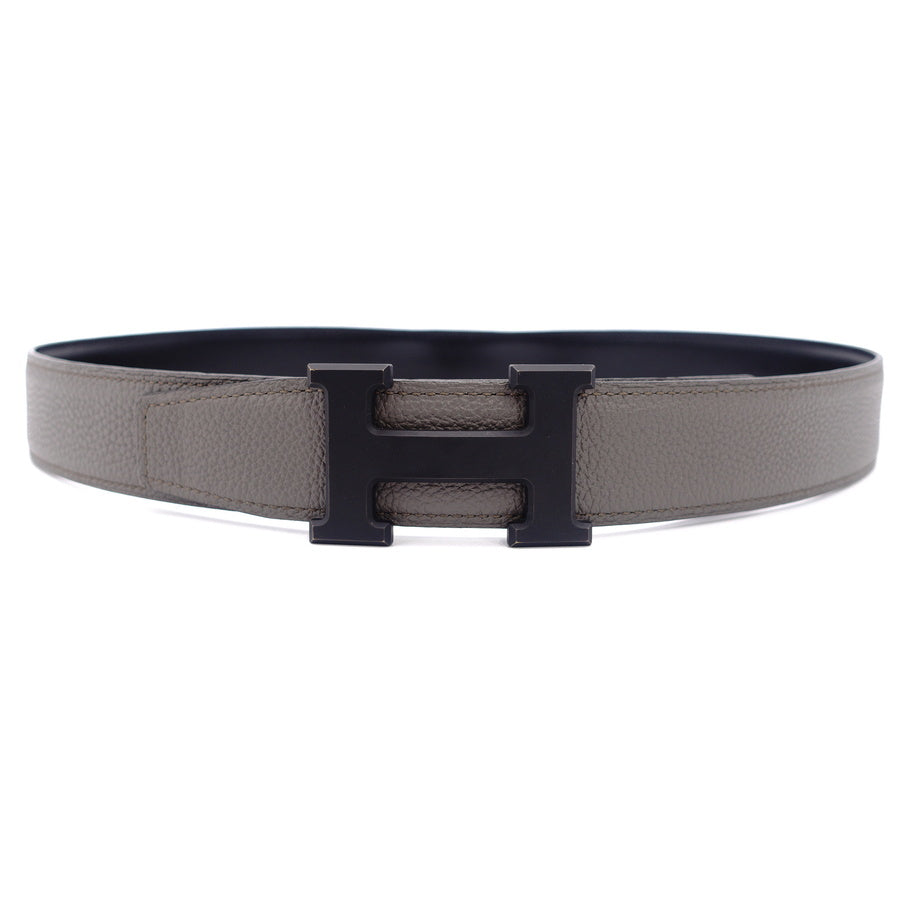 HERMES Leather Constance Reversible Matte Black Gray Size 80CM H Belt