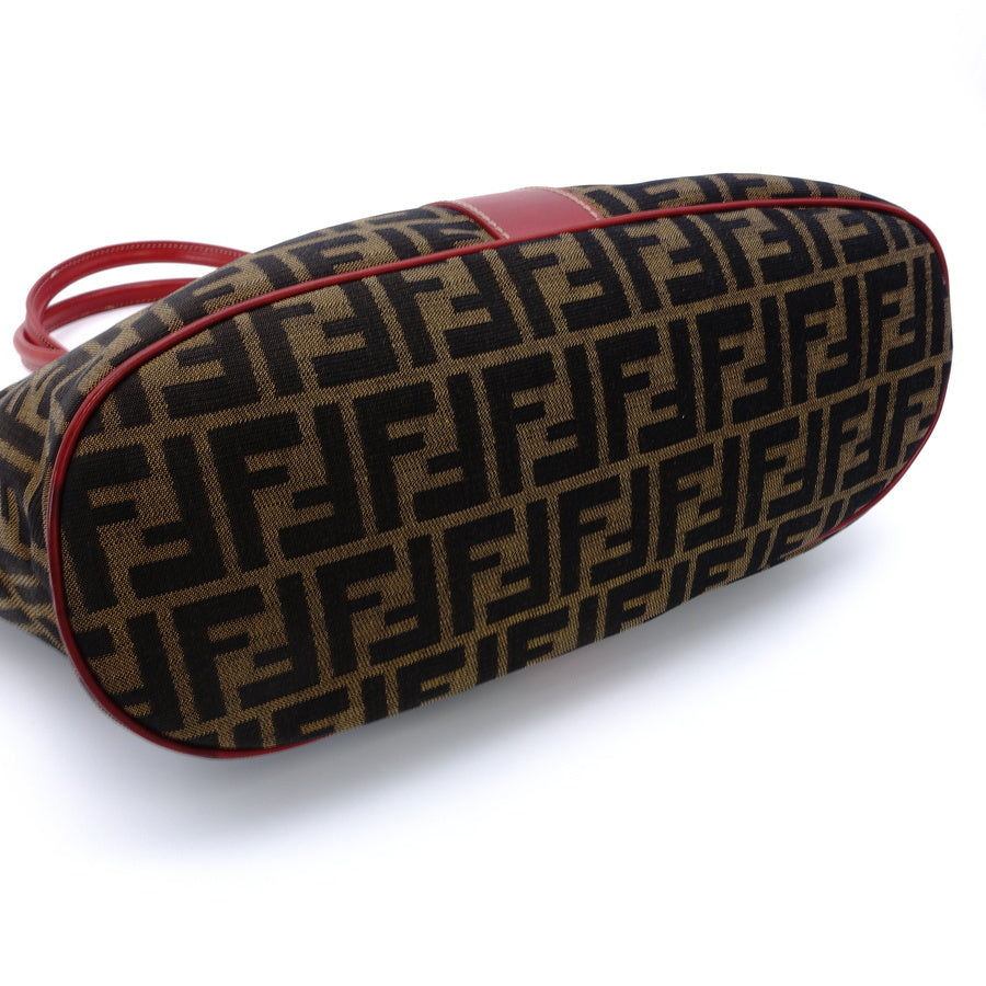 FENDI Zucca Tote Bag Canvas Leather Brown Red