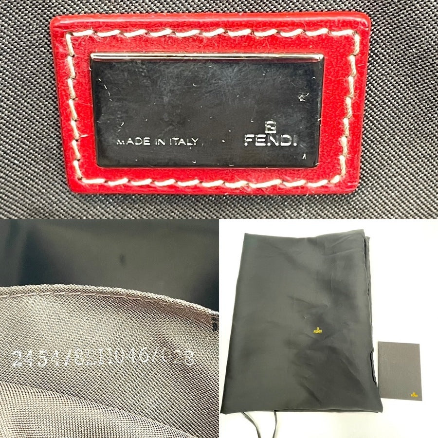 FENDI Zucca Tote Bag Canvas Leather Brown Red