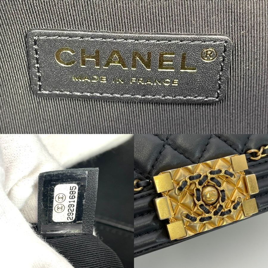 CHANEL Boy Chanel Lambskin Black × Gold Gold Hardware Leather Chain Shoulder Bag 7-5-658