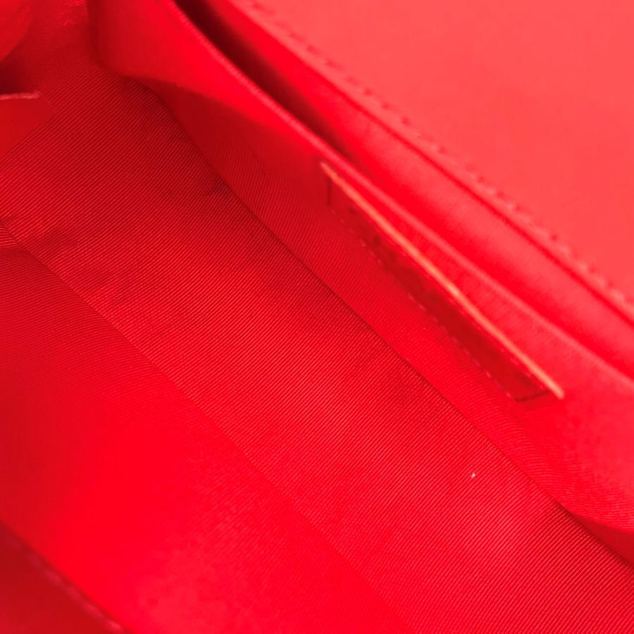 CHANEL Boy Chanel Small Lambskin Red Gold Hardware Leather Chain Shoulder Bag