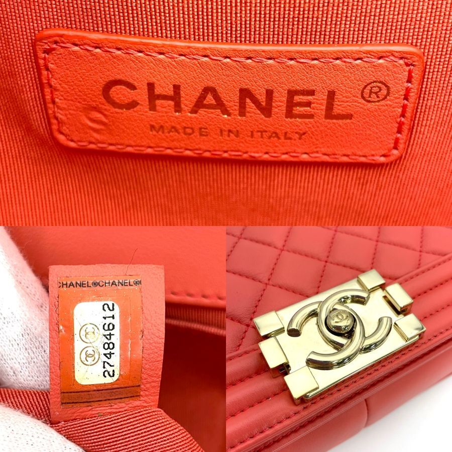 CHANEL Boy Chanel Lambskin Coral Orange Gold Hardware Leather Chain Shoulder Bag