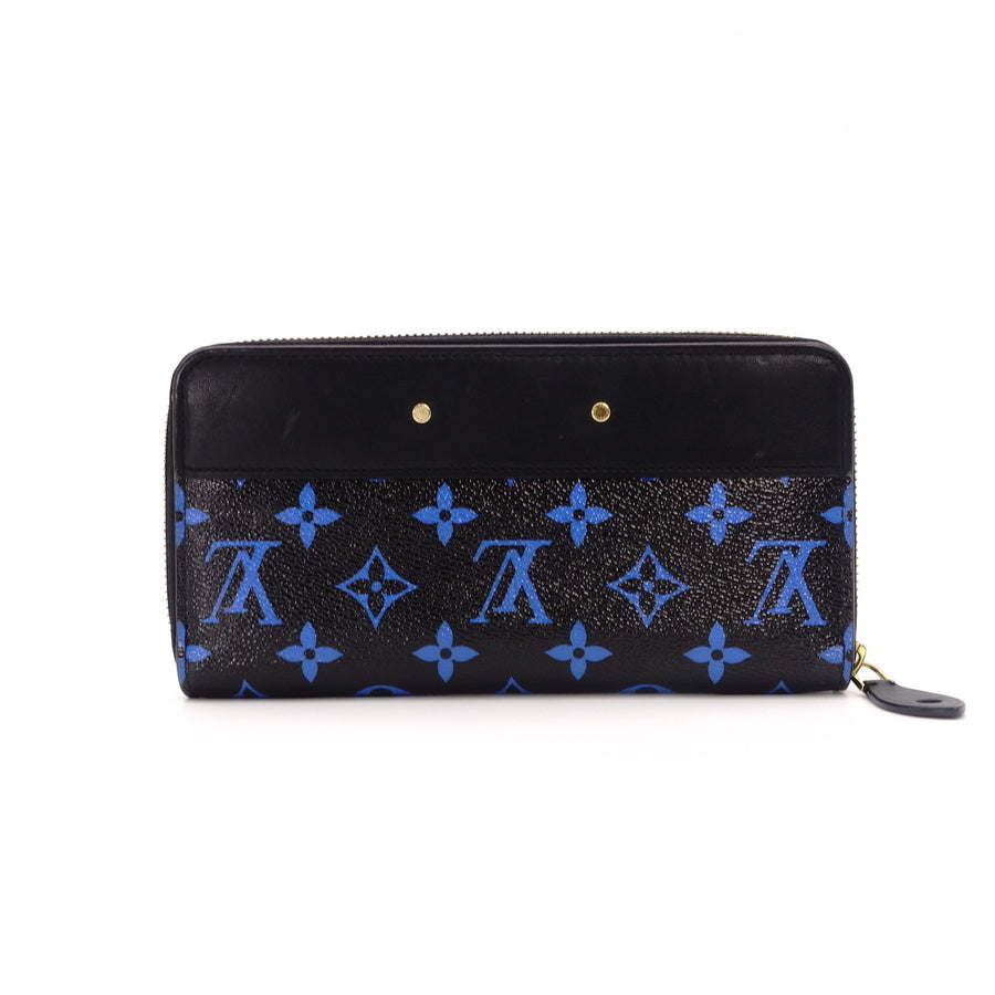 LOUIS VUITTON Monogram Zippy Long Wallet Leather Black x Blue