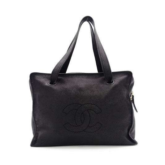 CHANEL Coco Mark Hand Bag Leather Black Vintage