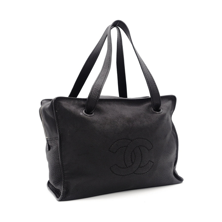 CHANEL Coco Mark Hand Bag Leather Black Vintage