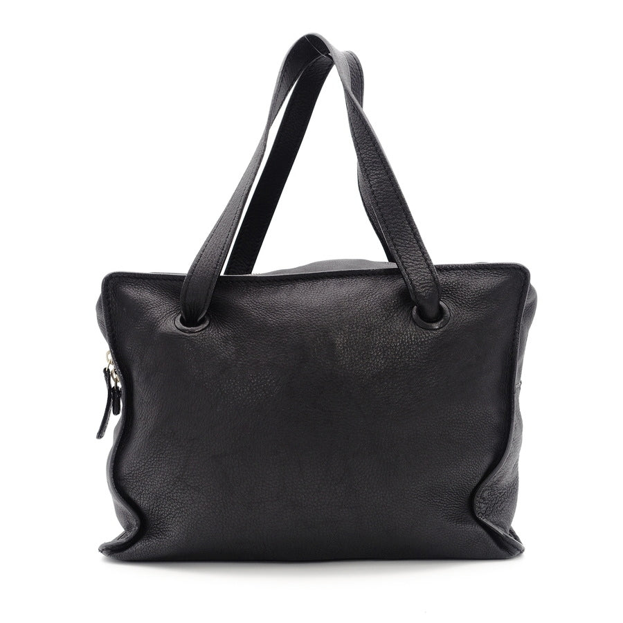 CHANEL Coco Mark Hand Bag Leather Black Vintage