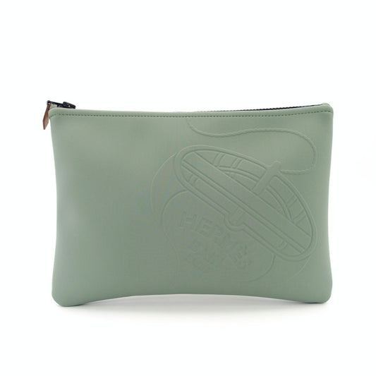 HERMES Trousse Flat MM Green Neovan Clutch bag