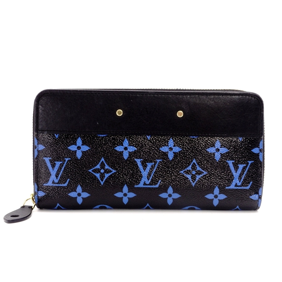 LOUIS VUITTON Monogram Zippy Long Wallet Leather Black x Blue