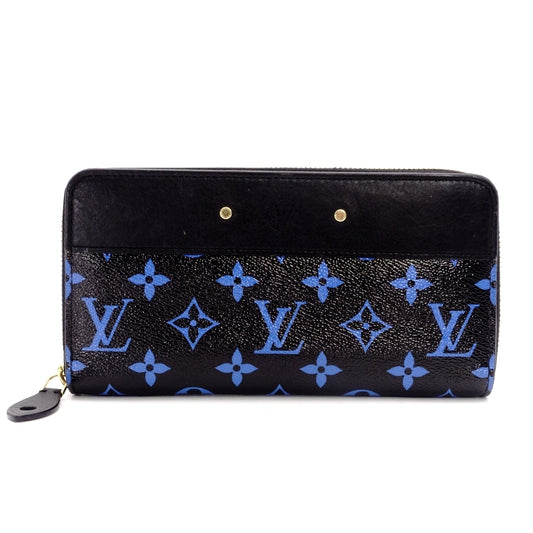 LOUIS VUITTON Monogram Zippy Long Wallet Leather Black x Blue