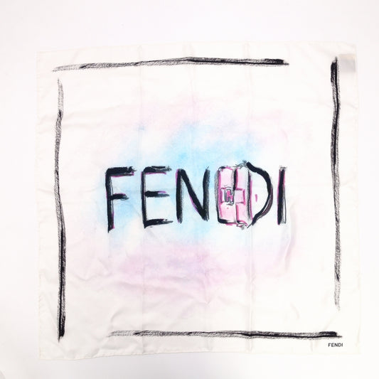 FENDI Scarf Logo Silk 100％ White