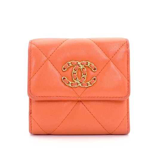 CHANEL 19 series trifold wallet orange Wallet