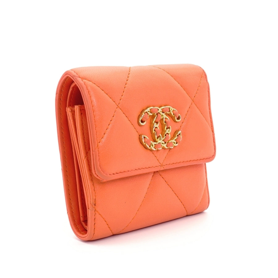 CHANEL 19 series trifold wallet orange Wallet